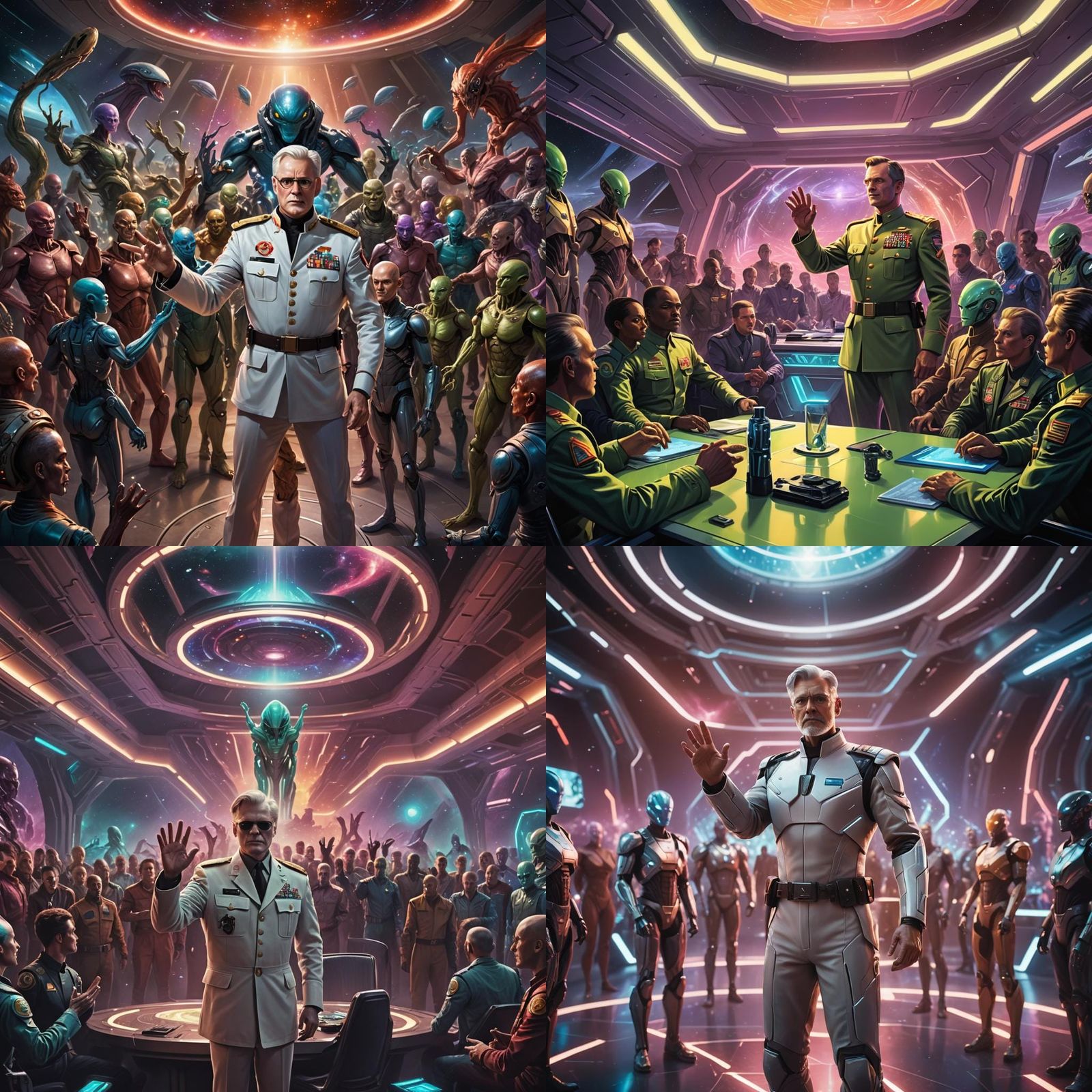 Human Colonel at Intergalactic Council Meeting