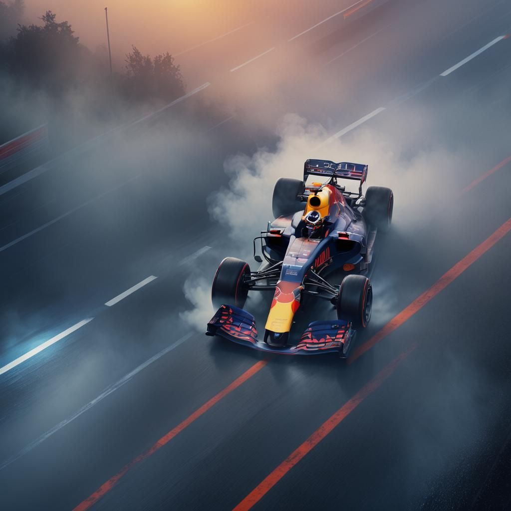 Red Bull F1 Car on Neon Track in Futuristic Style