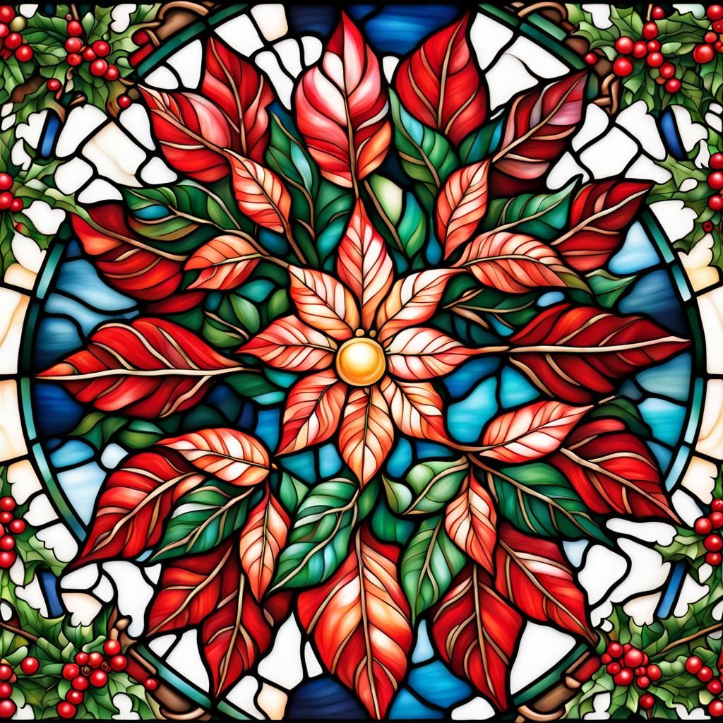 Stained Glass Poinsettia Christmas Art