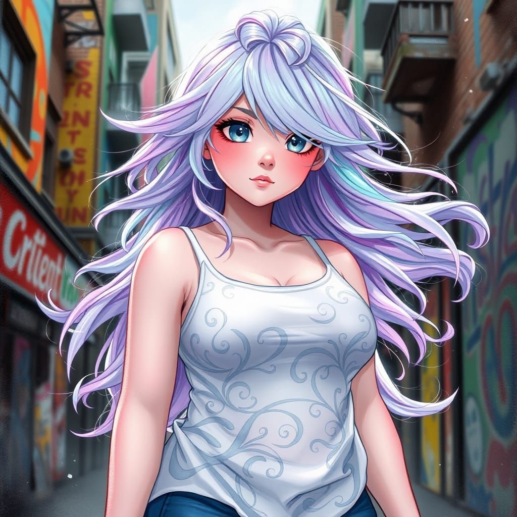 Air Genasi in Urban Setting, Digital Street Art