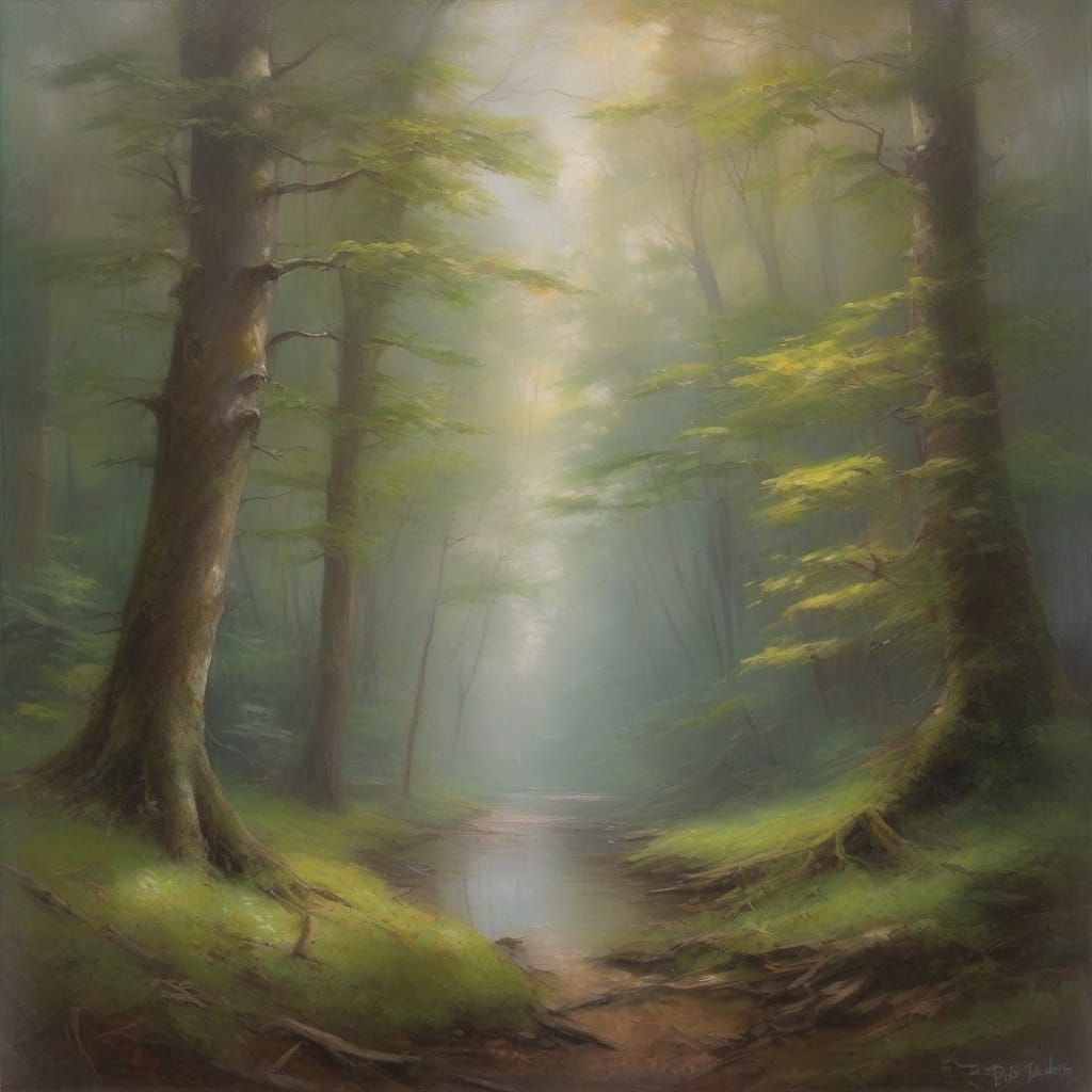 Ethereal Ancient Forest in Vibrant Moss and Soft Light
