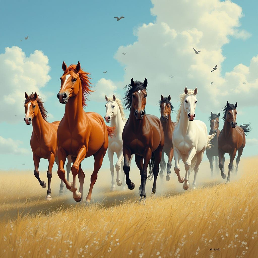 Majestic Horses Galloping Freely: A Vibrant Landscape