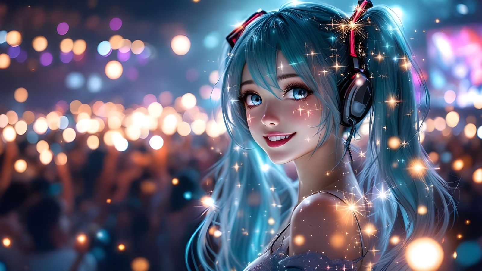 Dreamy Hatsune Miku Double Exposure Anime Concert