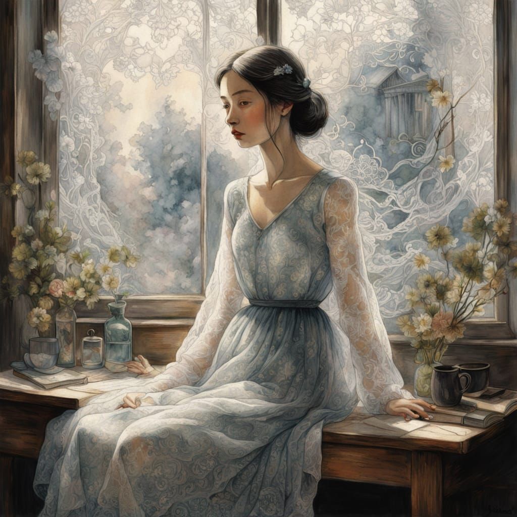 Ethereal Female Specter in Abandoned Attic