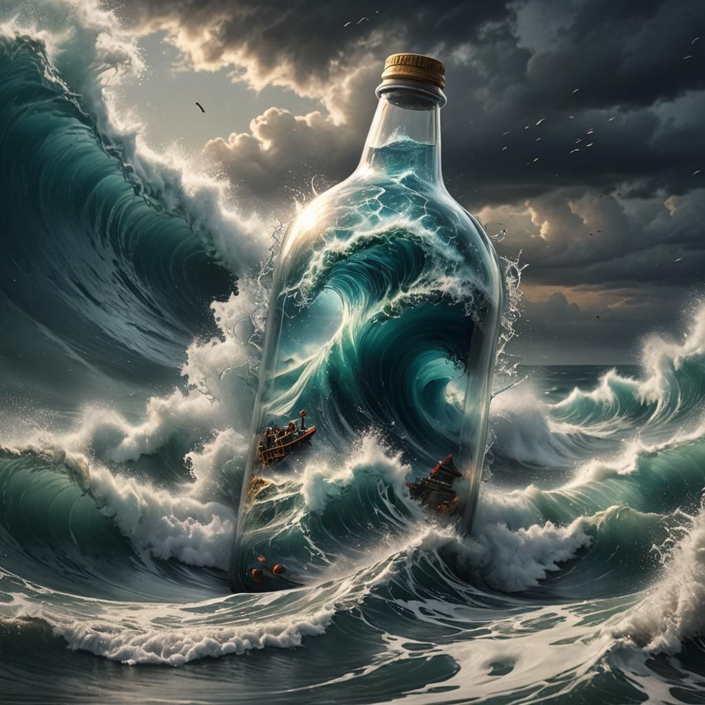 Ocean Storm Trapped: Majestic Fury in a Bottle