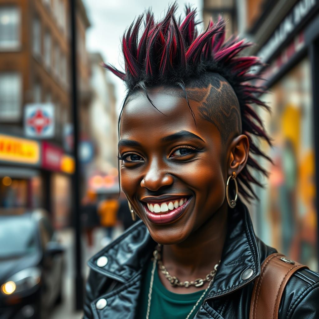 Punk Woman with Mohawk in London Street Scene