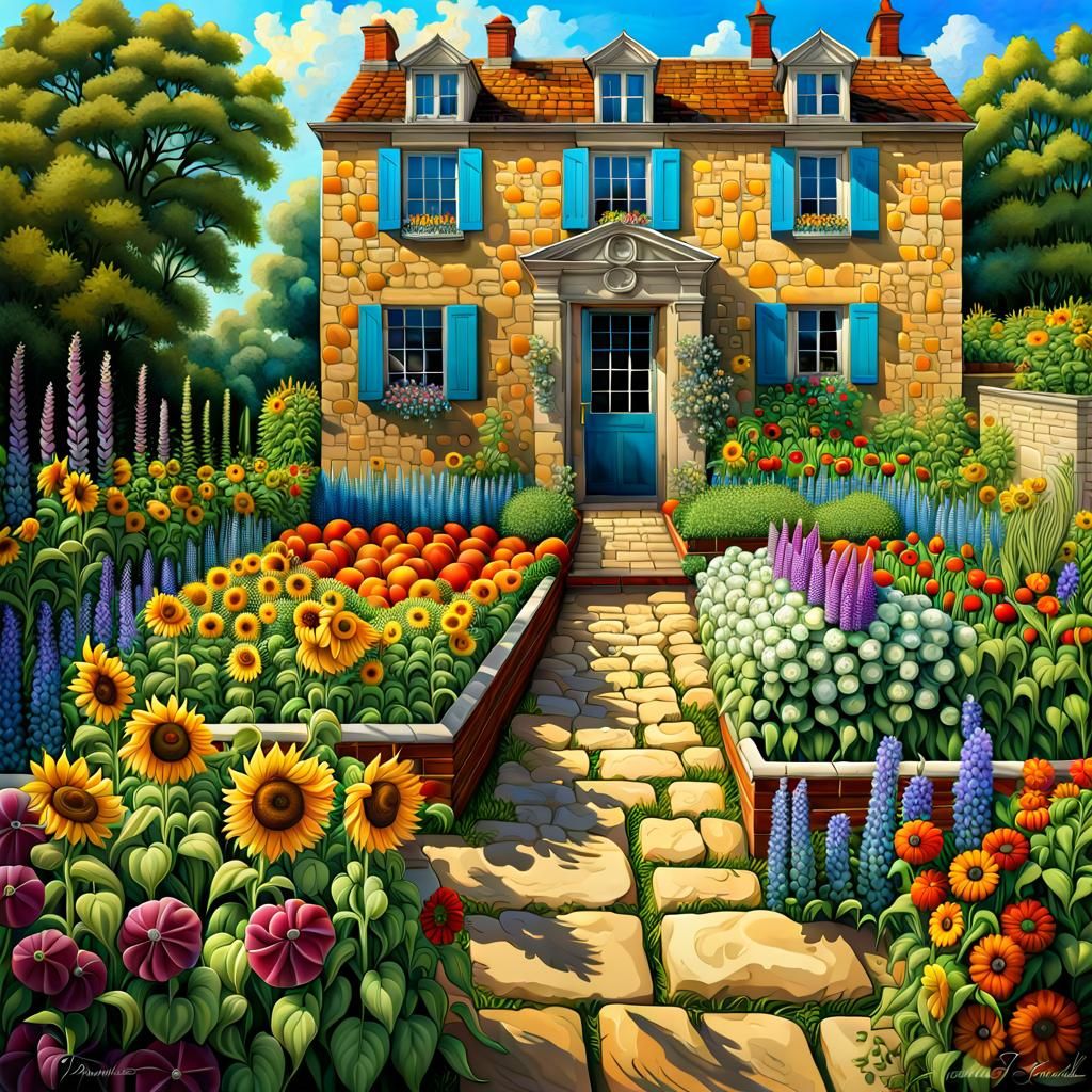 Lush Kitchen Garden in Fractal Art Style