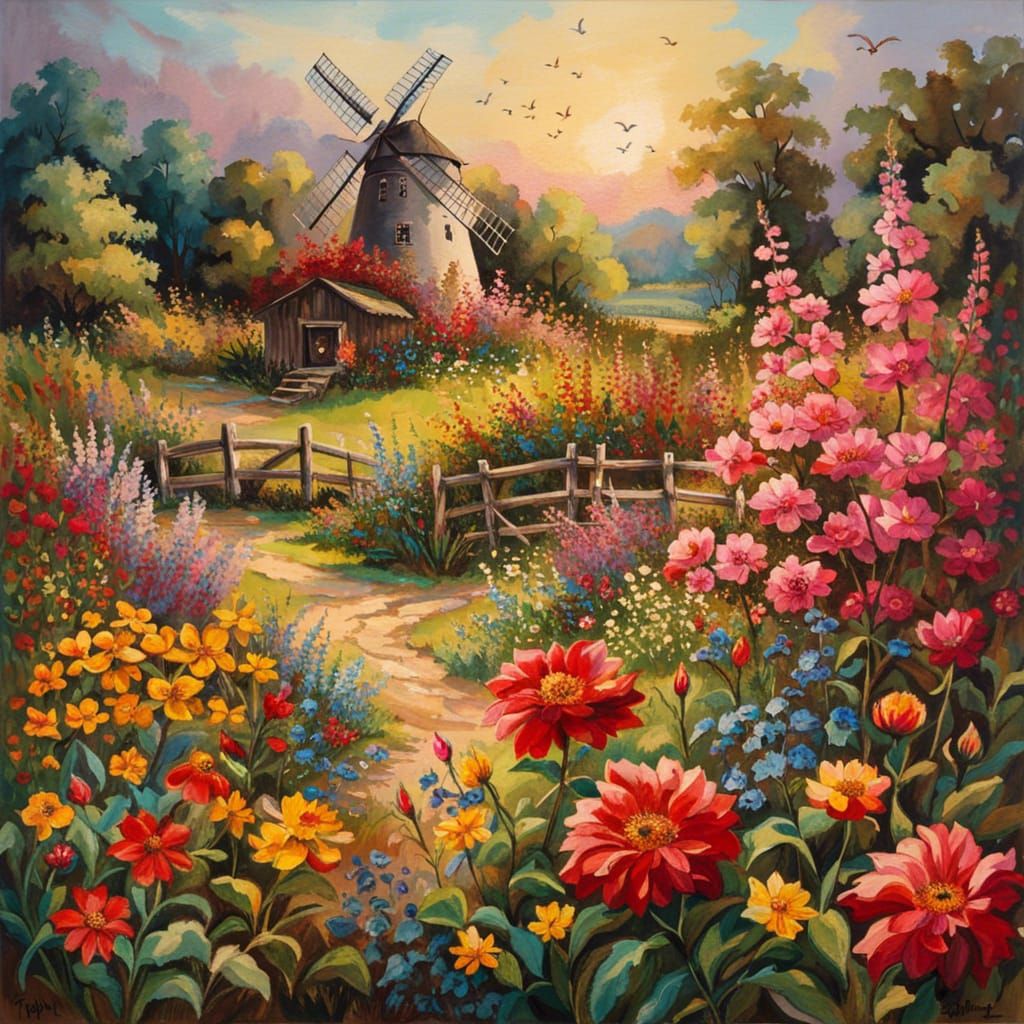 Picturesque Windmill Scene in Northern Renaissance Style