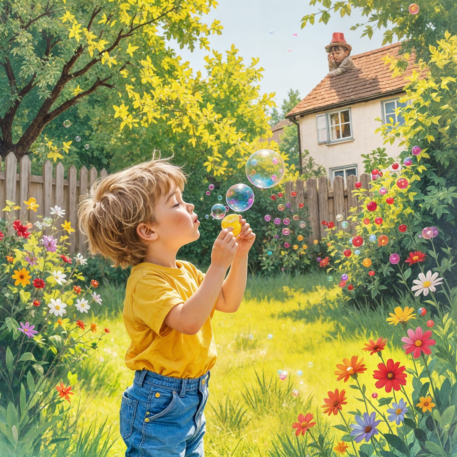 Boy Blowing Bubbles: A Moment of Innocence