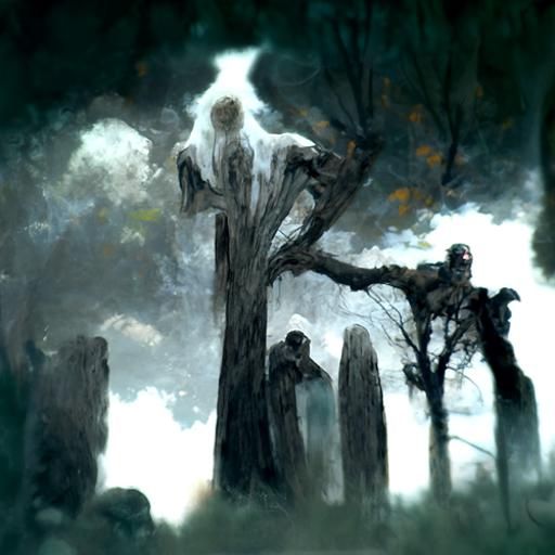 Sinister Purgatory Landscape with Ghosts and Gravestones