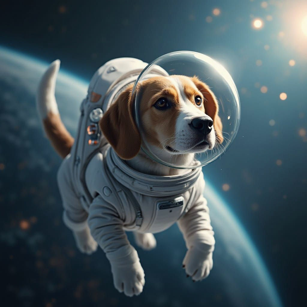 Futuristic Dog in Space Suit Exploring the Cosmos