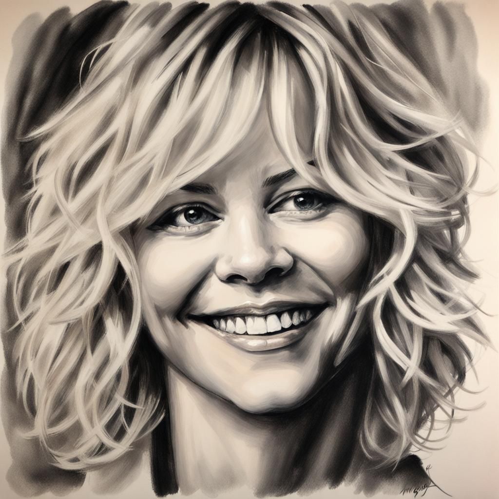 A Charcoal Caricature of Meg Ryan