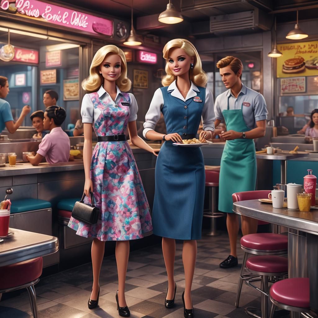 Barbie as Diner Waitress: Fantasy Concept Art