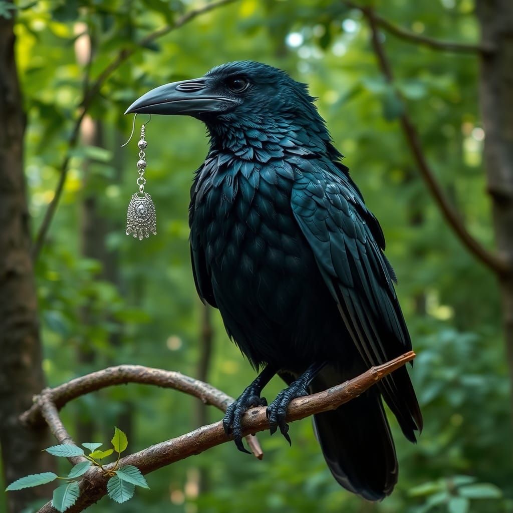 Happy Fae Raven Familiar with Shiny Trinket