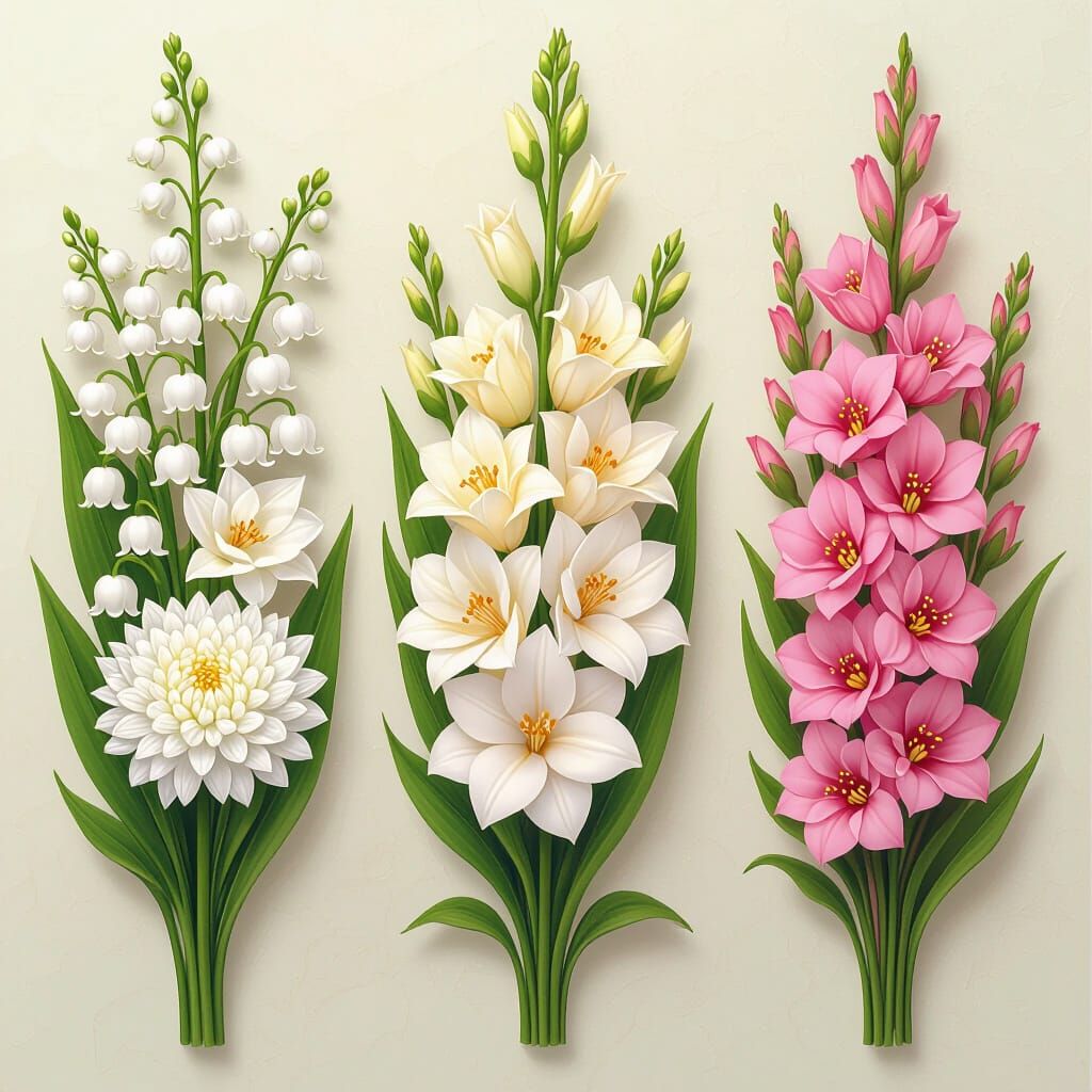 Four Unique Floral Bouquets in Whimsical Style