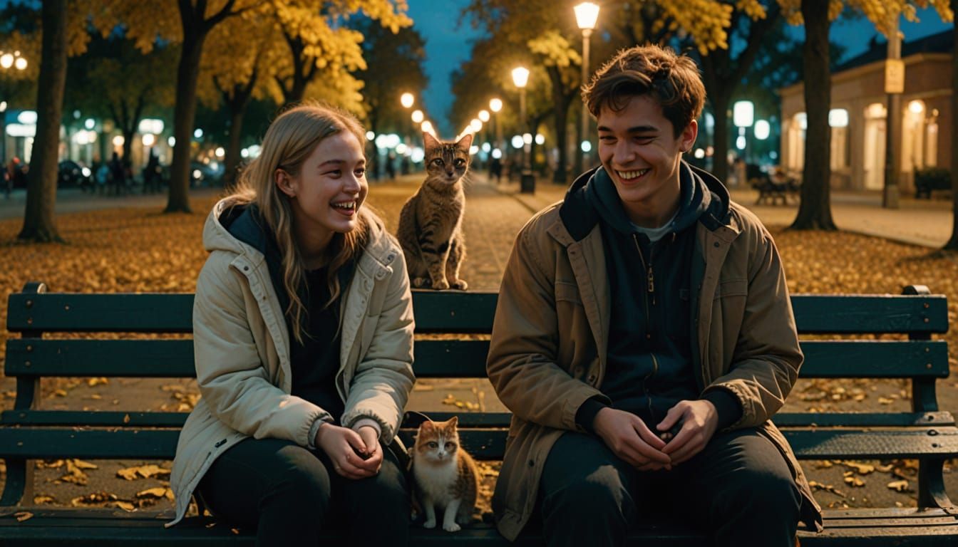 Ethereal Nighttime Encounter on a Park Bench