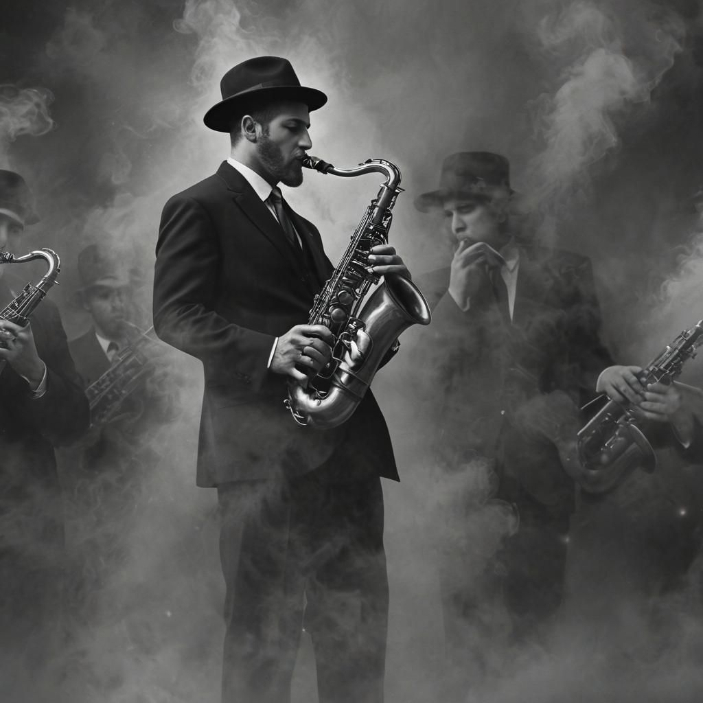 Monochromatic Saxophone Player in Smoke, Vintage Style