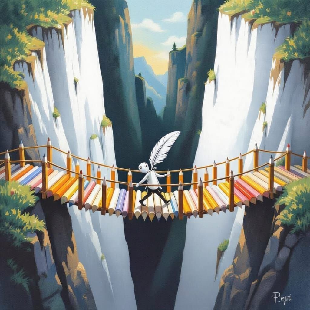 Pencil Bridge with Quill Pen Over Graphite Gorge