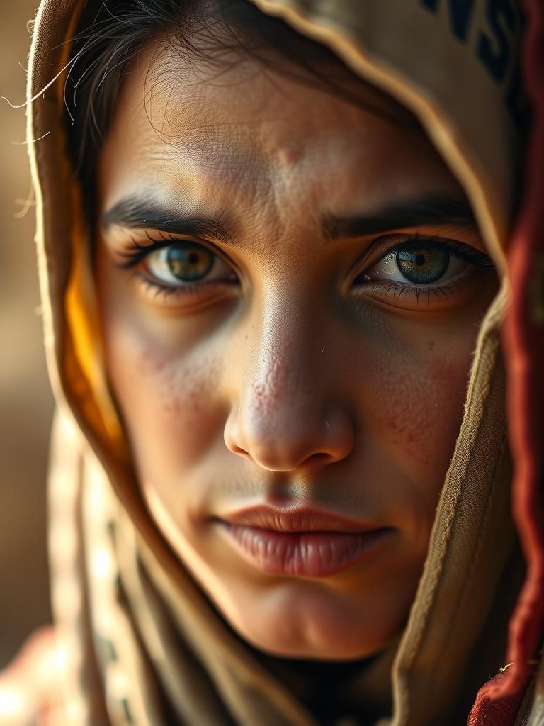 Afghan Woman Portrait in National Geographic Style