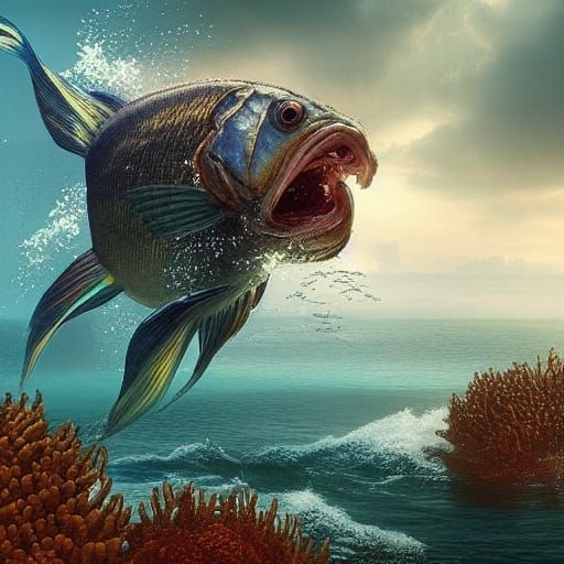 Fish Leaping from Water: Dramatic Digital Painting