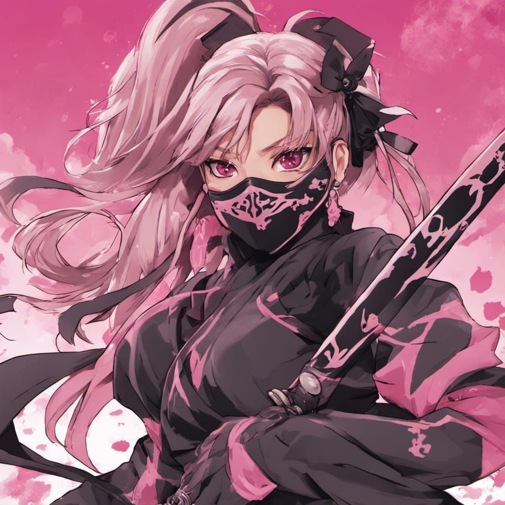 Pink Ninja Girl Anime Style Digital Art