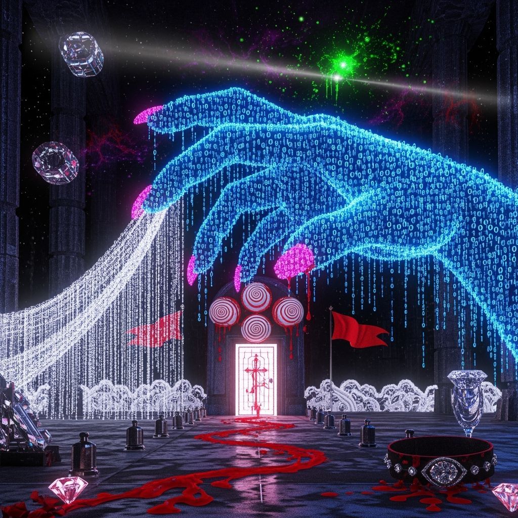 Cyber Celestial Fusion: Binary Hand Parts Code Veil