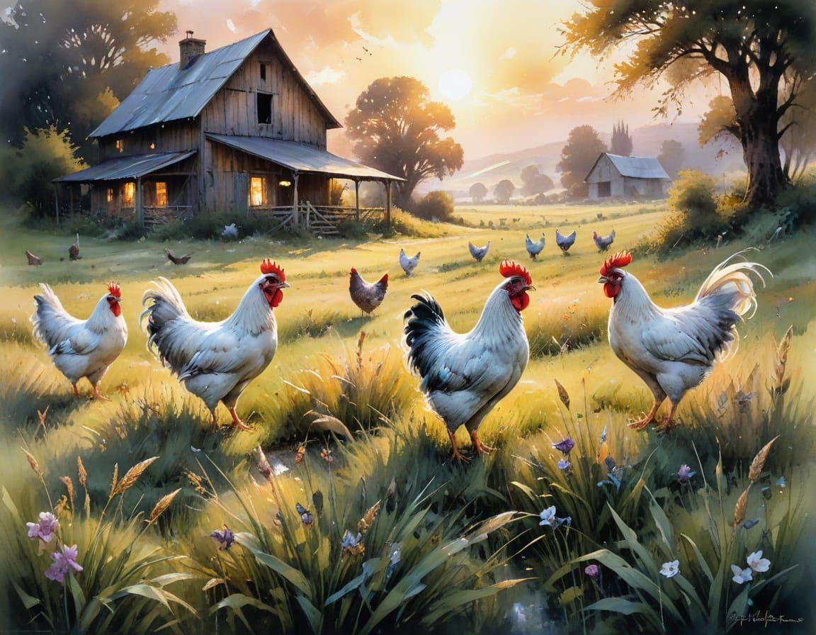 Pastoral Symphony at Golden Dawn: Watercolor Landscape