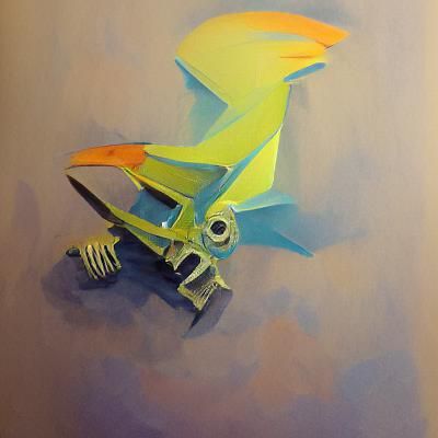 Mechanical Bird Illustration in Gouache Style