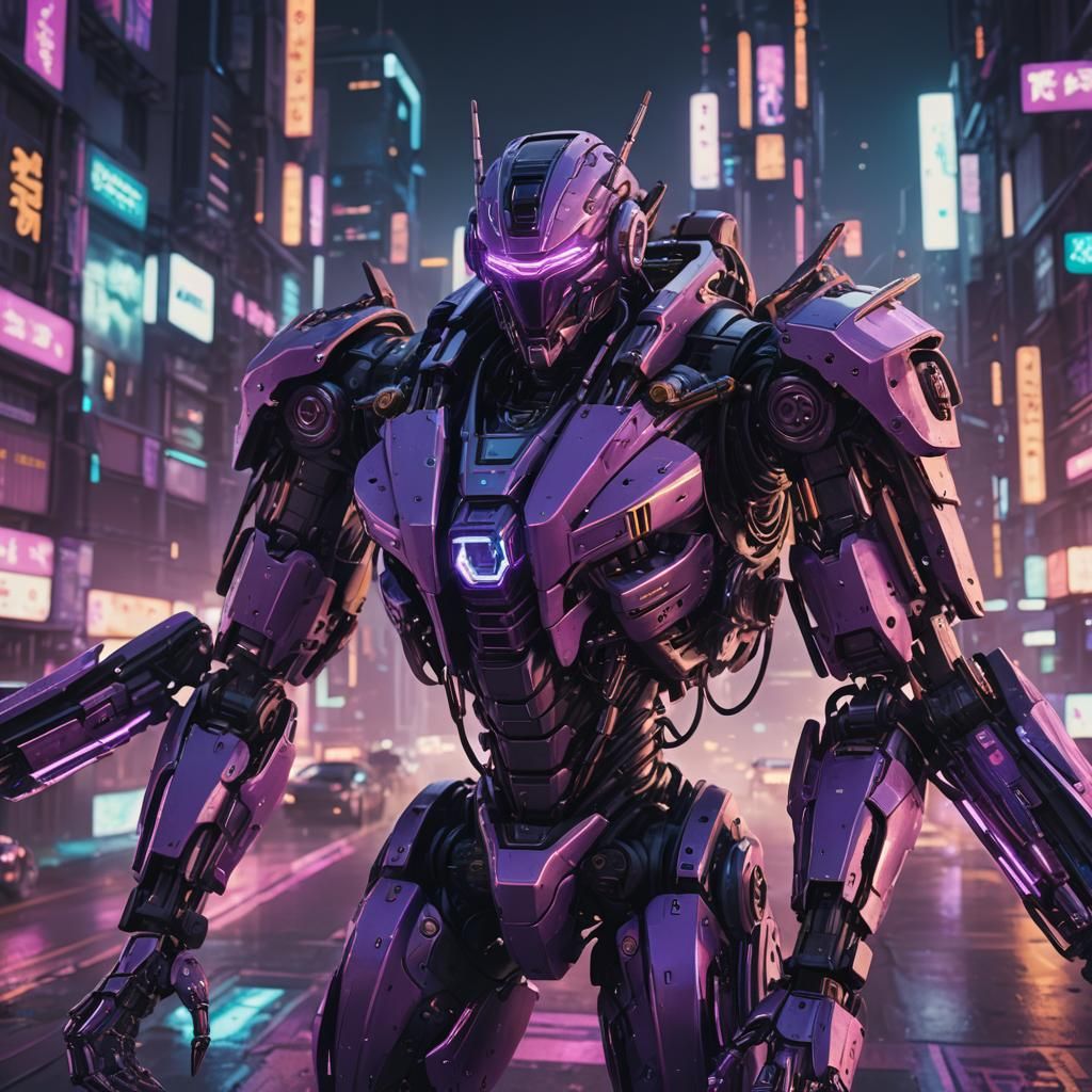 Cyberpunk Robot Transformation in Neon Cityscape