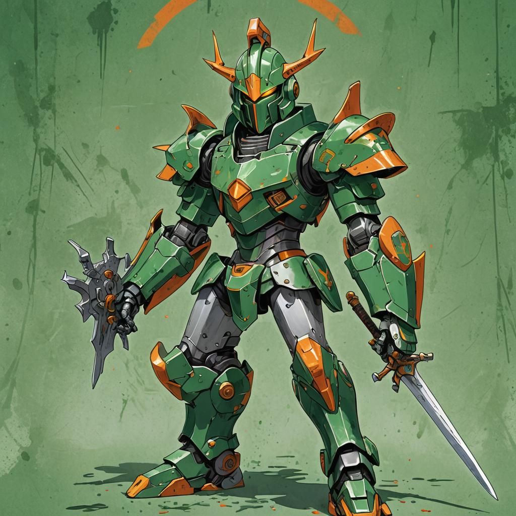 Medieval Knight Robot in Anime Style