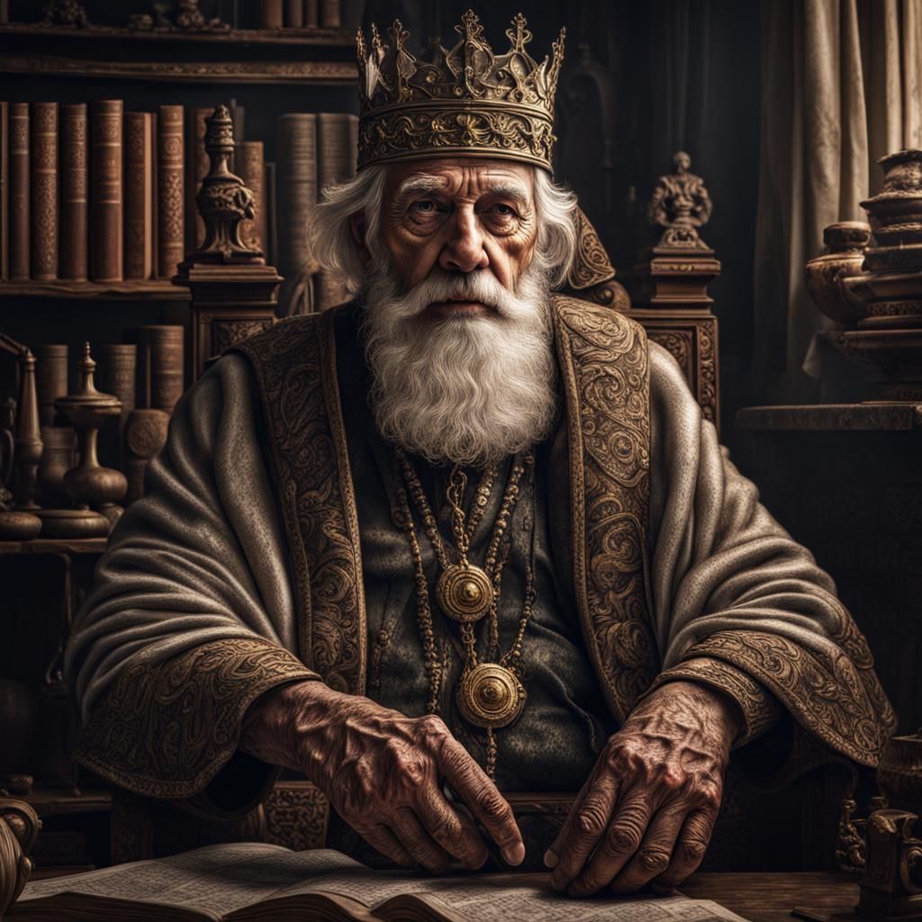 King of Knowledge: Hyperrealistic Old Man Portrait