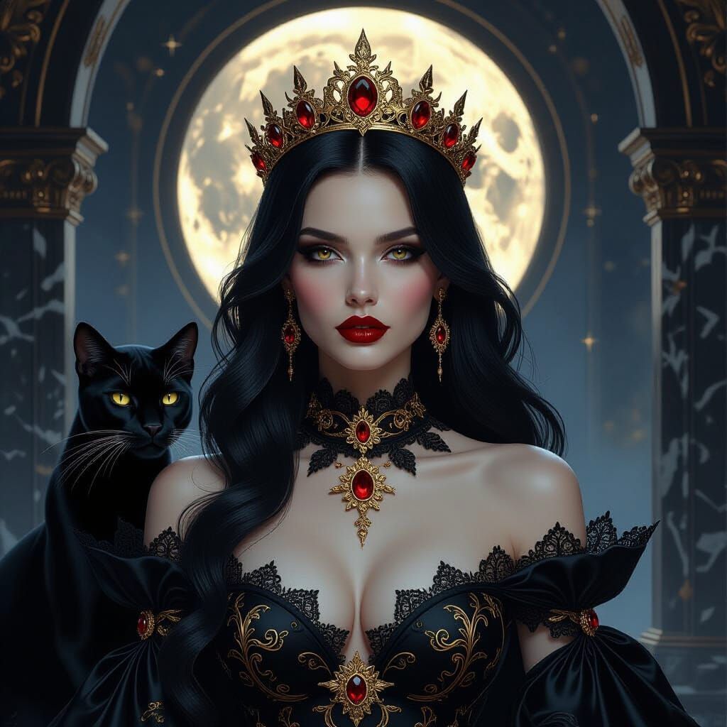 Gothic Queen Rose with Panther in Black Marble Room