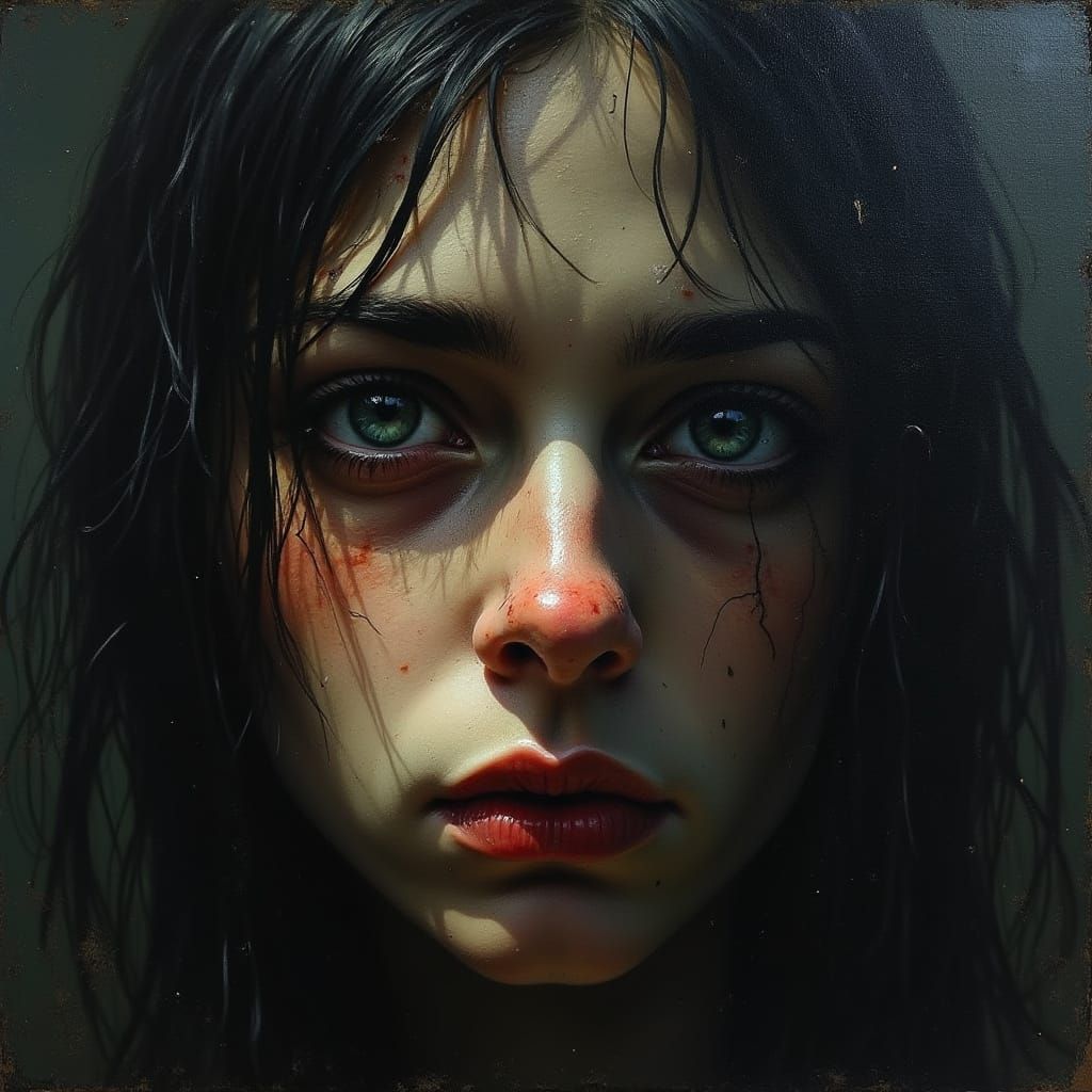 Tormented Eyes in Dark, Moody Brushstrokes