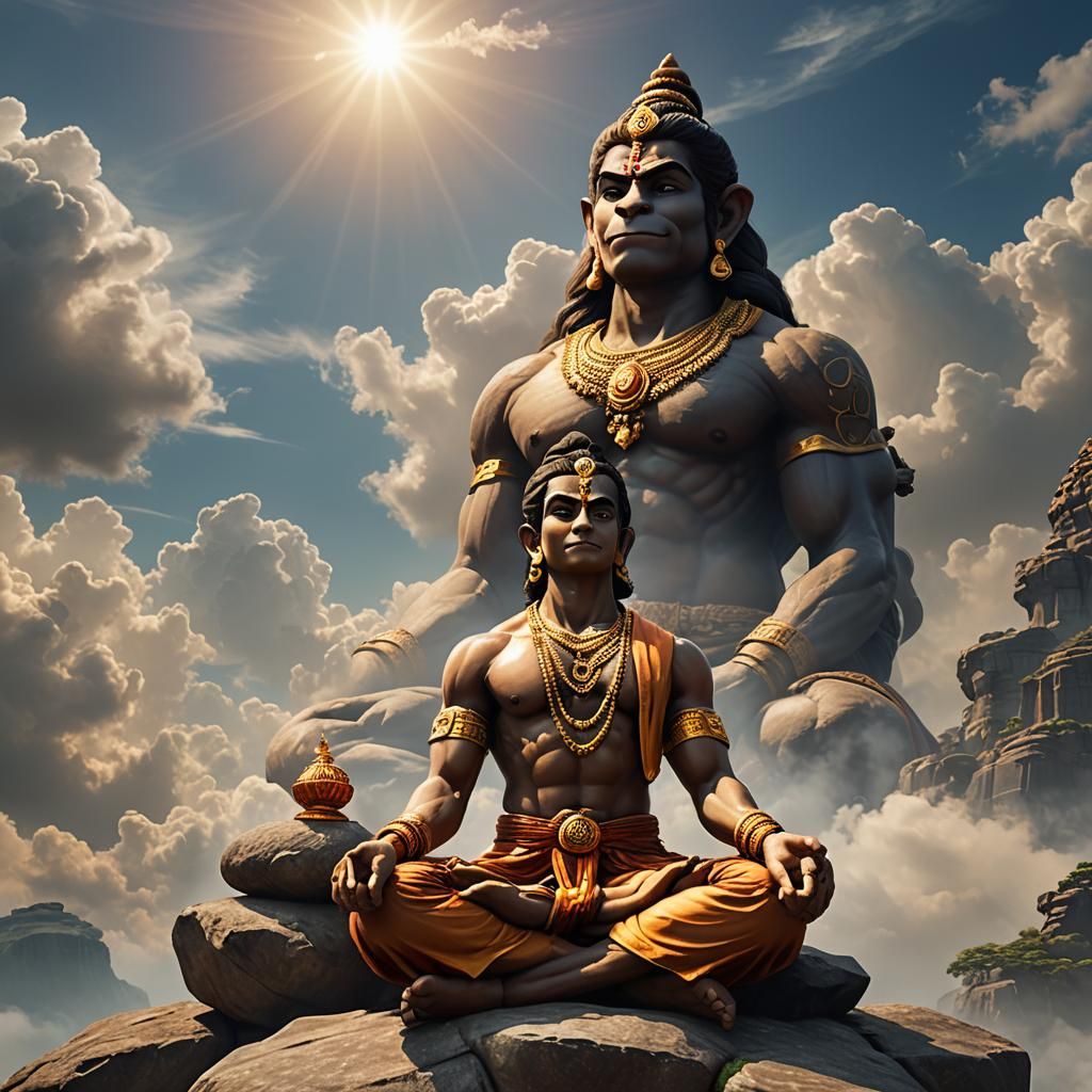 Lord Hanuman Blessing a Boy in Divine Meditation