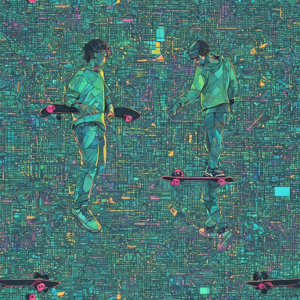 Bored Teenager with Skateboard in Low-Poly 3D Art