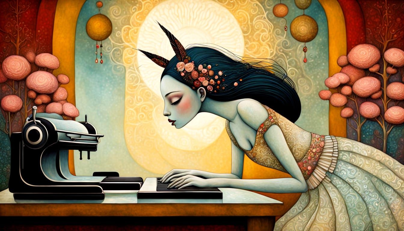 Dreamlike Woman-Bird Art Brut Painting