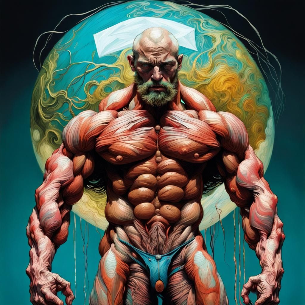 Muscular Veiny Balloon Bodybuilder Horror Art