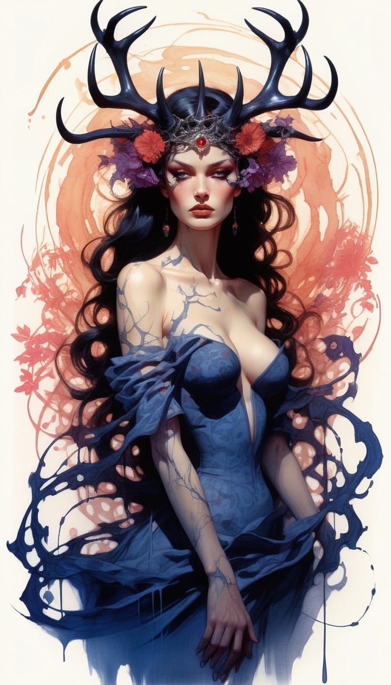 Ethereal Corvidicon-Inspired Sumi-e Illustration of Nytherra...