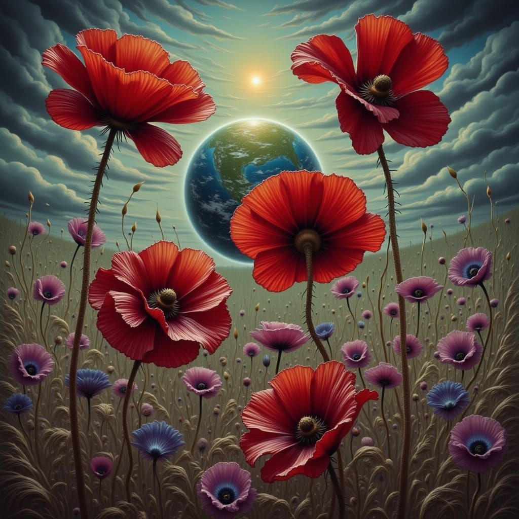 Psychedelic Poppy with Glass Planet Center