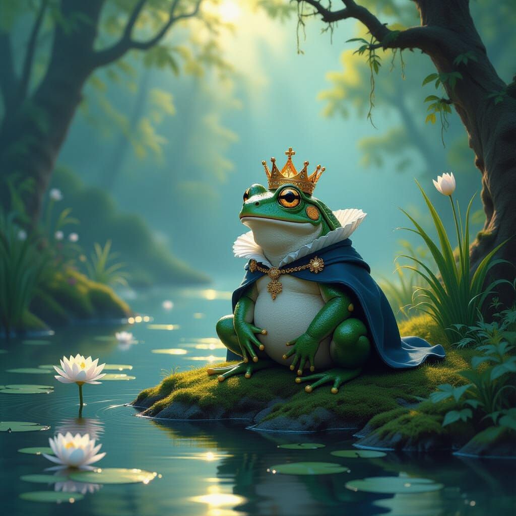 Frog Prince in Enchanted Forest at Dusk