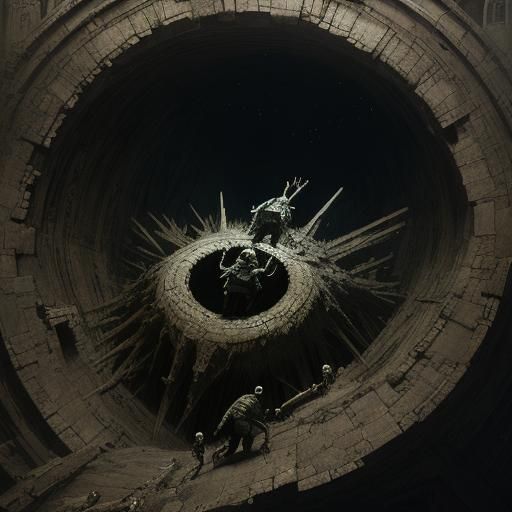 Descent Into Darkness: A Horror Engraving