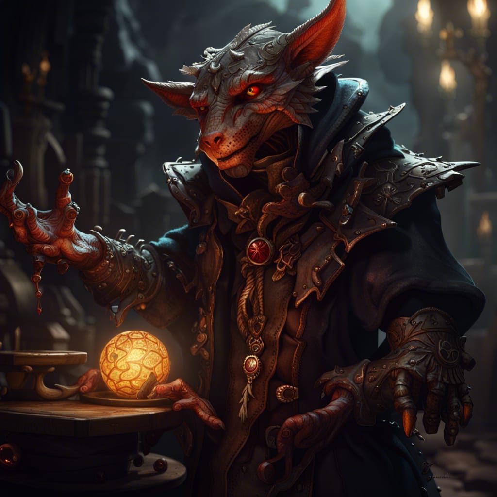 Detailed Kobold Warlock in Dark Fantasy Style