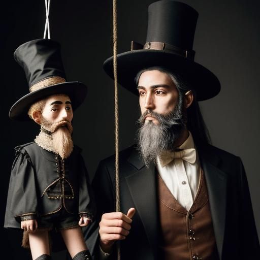 Eerie Puppeteer with Hanging Marionettes
