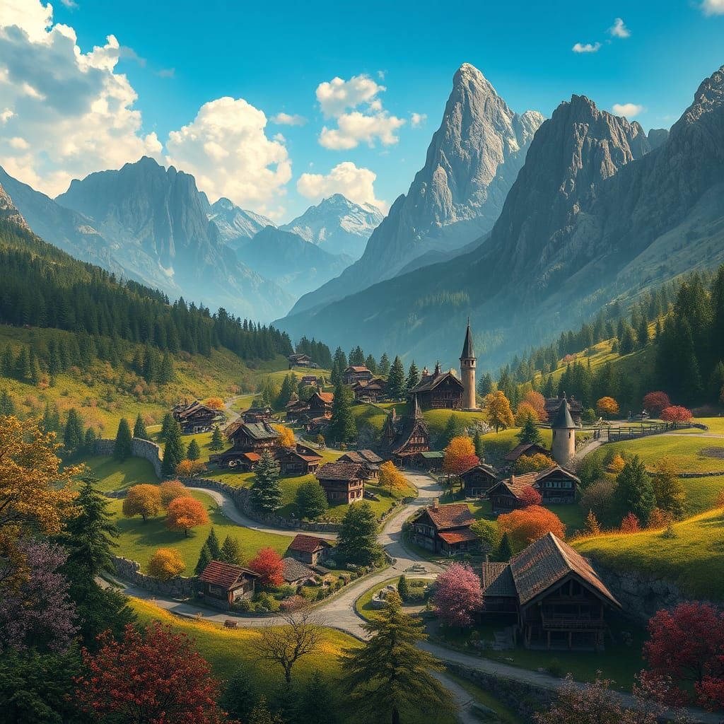 Valley Village in Detailed Fantasy Style