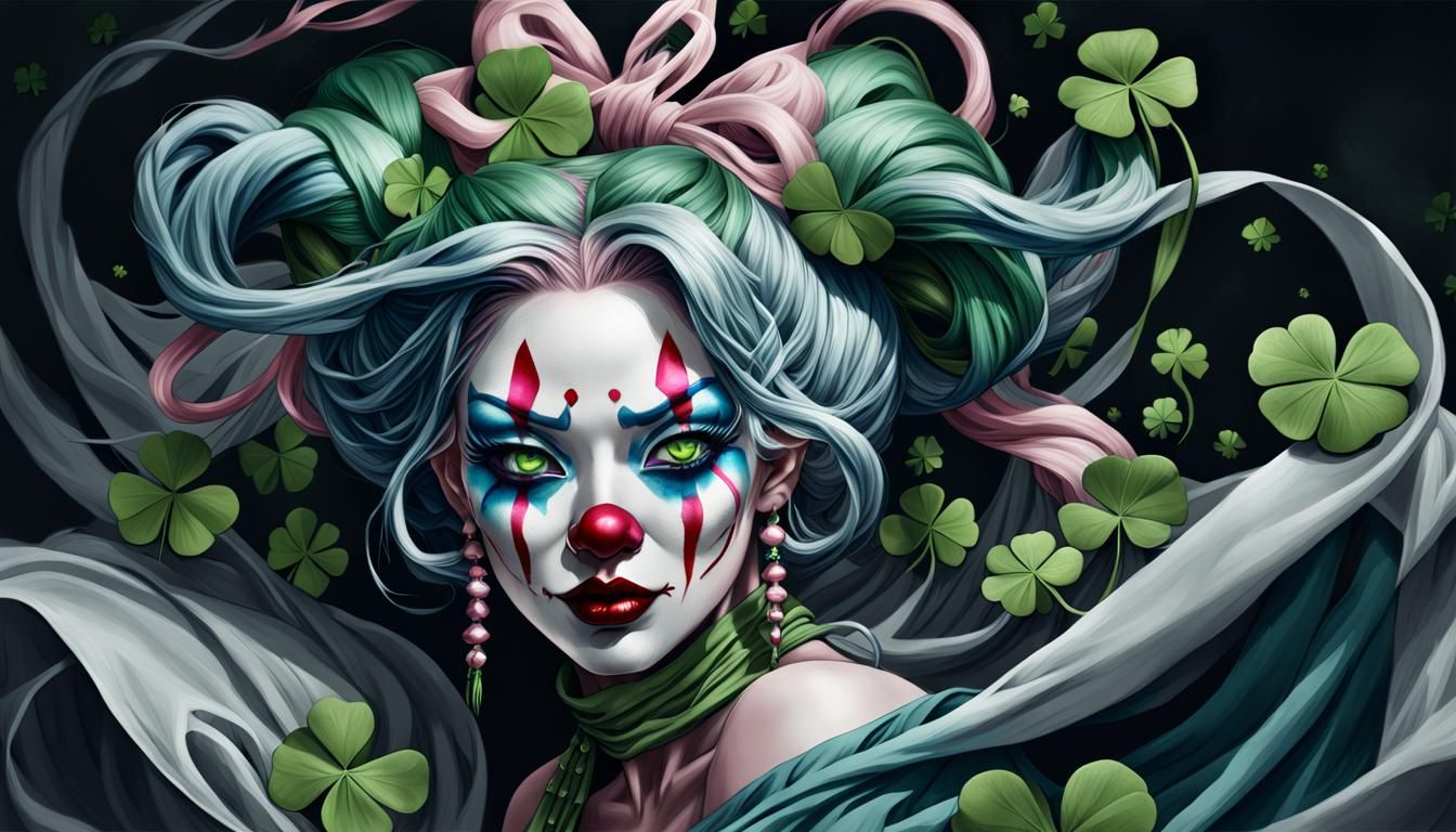 Grayscale Kabuki Clown Woman in Graffiti Art Style