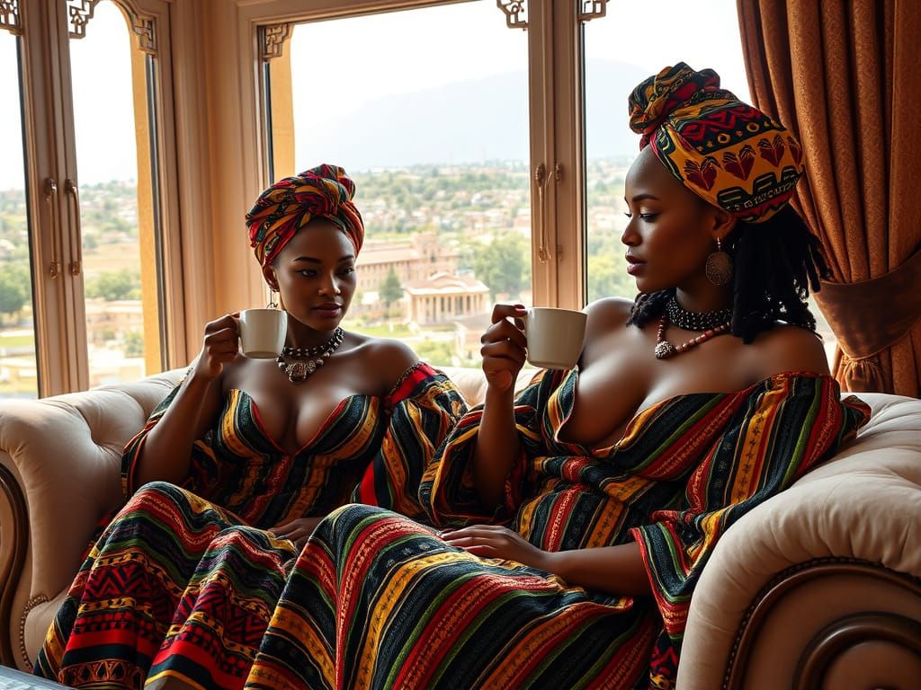 Twin Women Lounging in Addis Ababa, Traditional Dress
