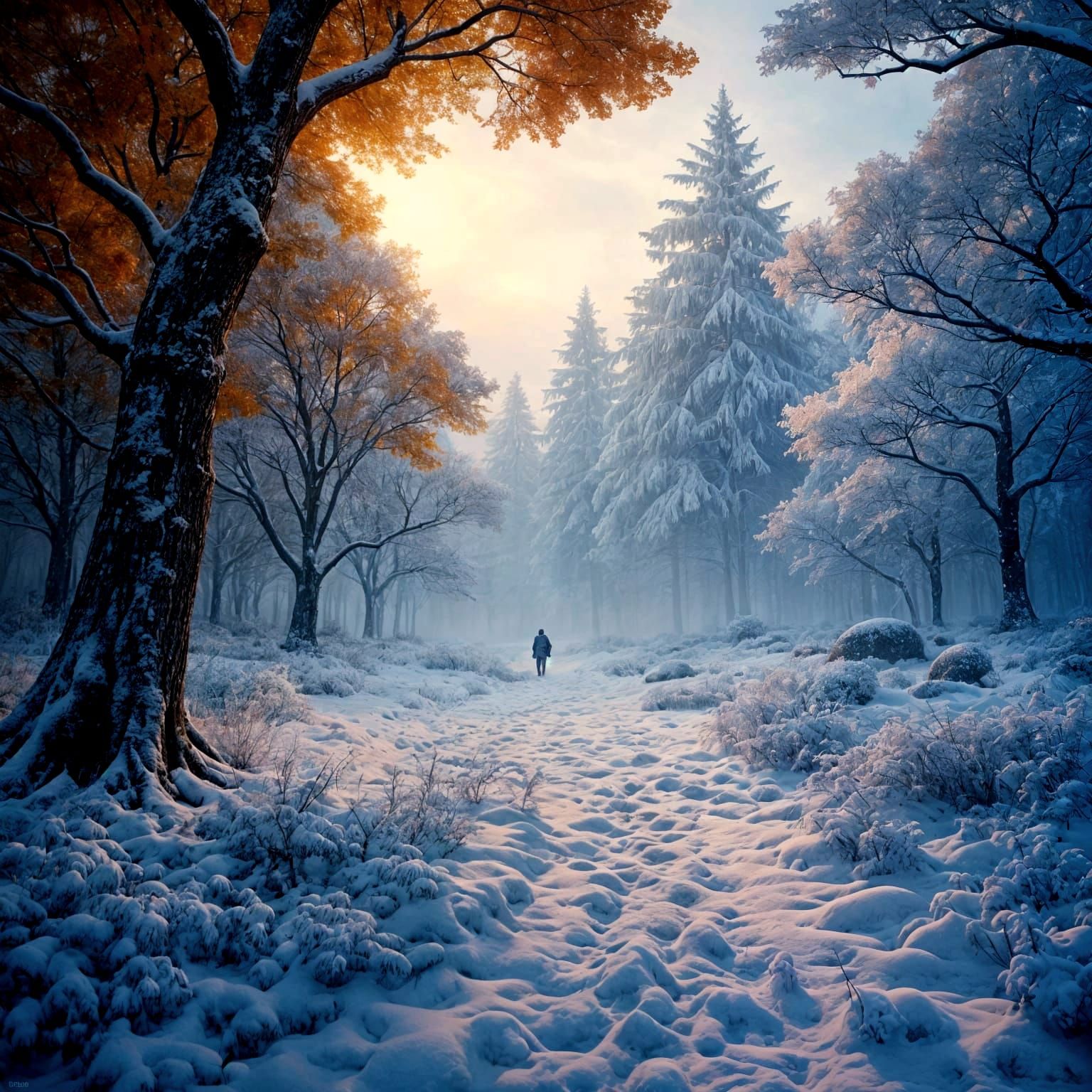 Autumn Transitions to Winter Cinematic Scene