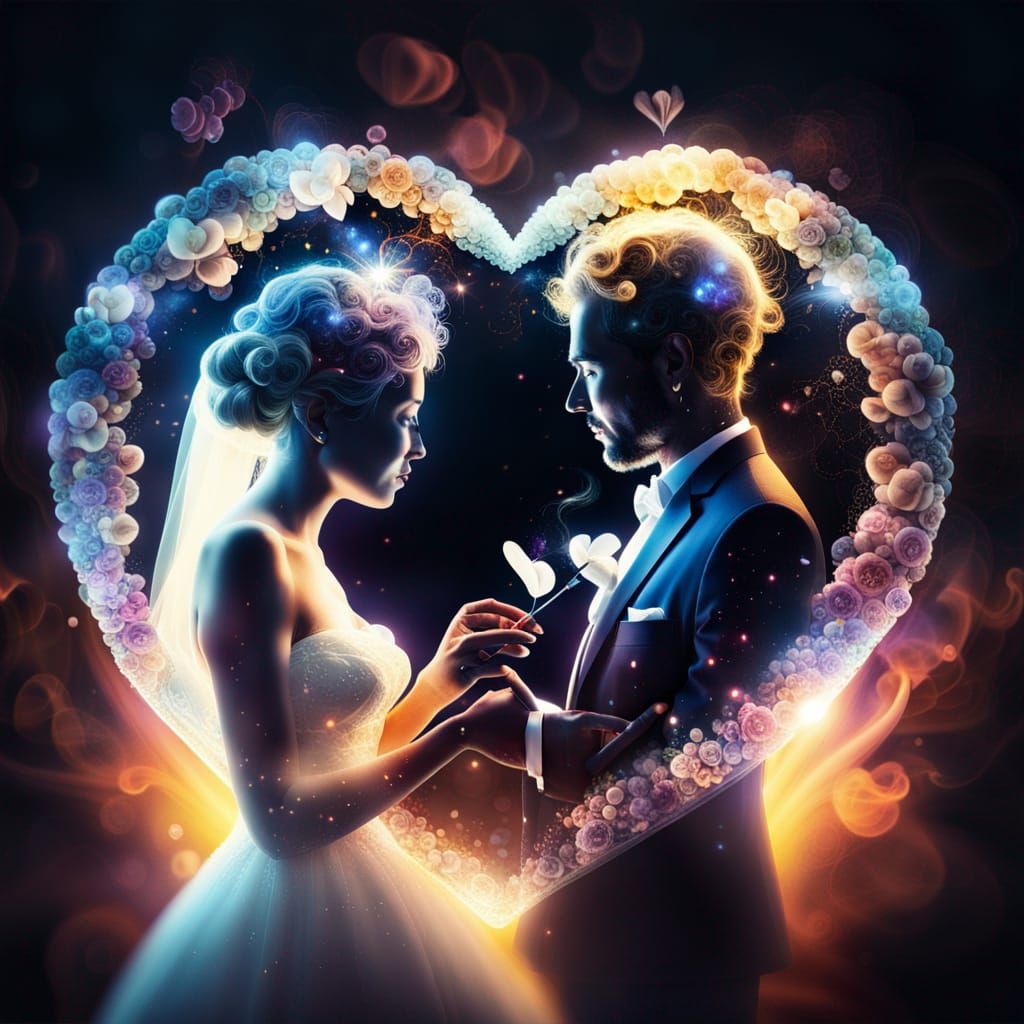 Hyperrealistic Glass Heart with Bride and Groom