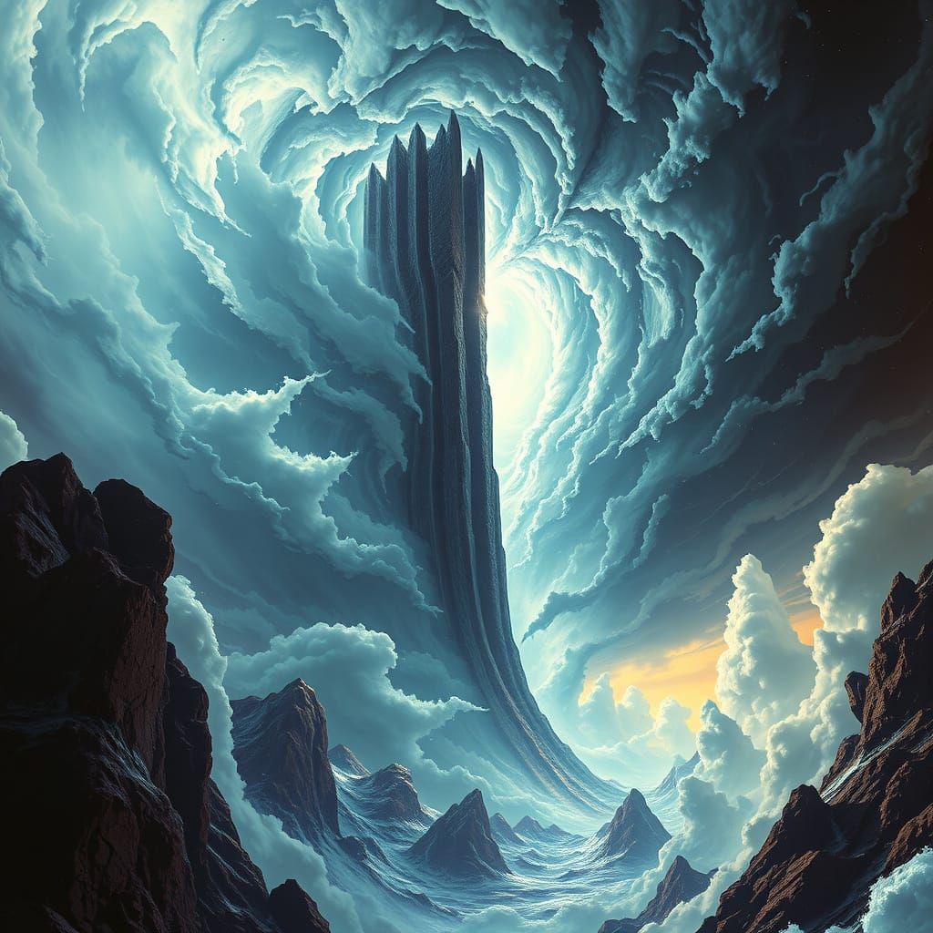 Colossal Titan Rises Amidst Stormy Skies in Futuristic Art