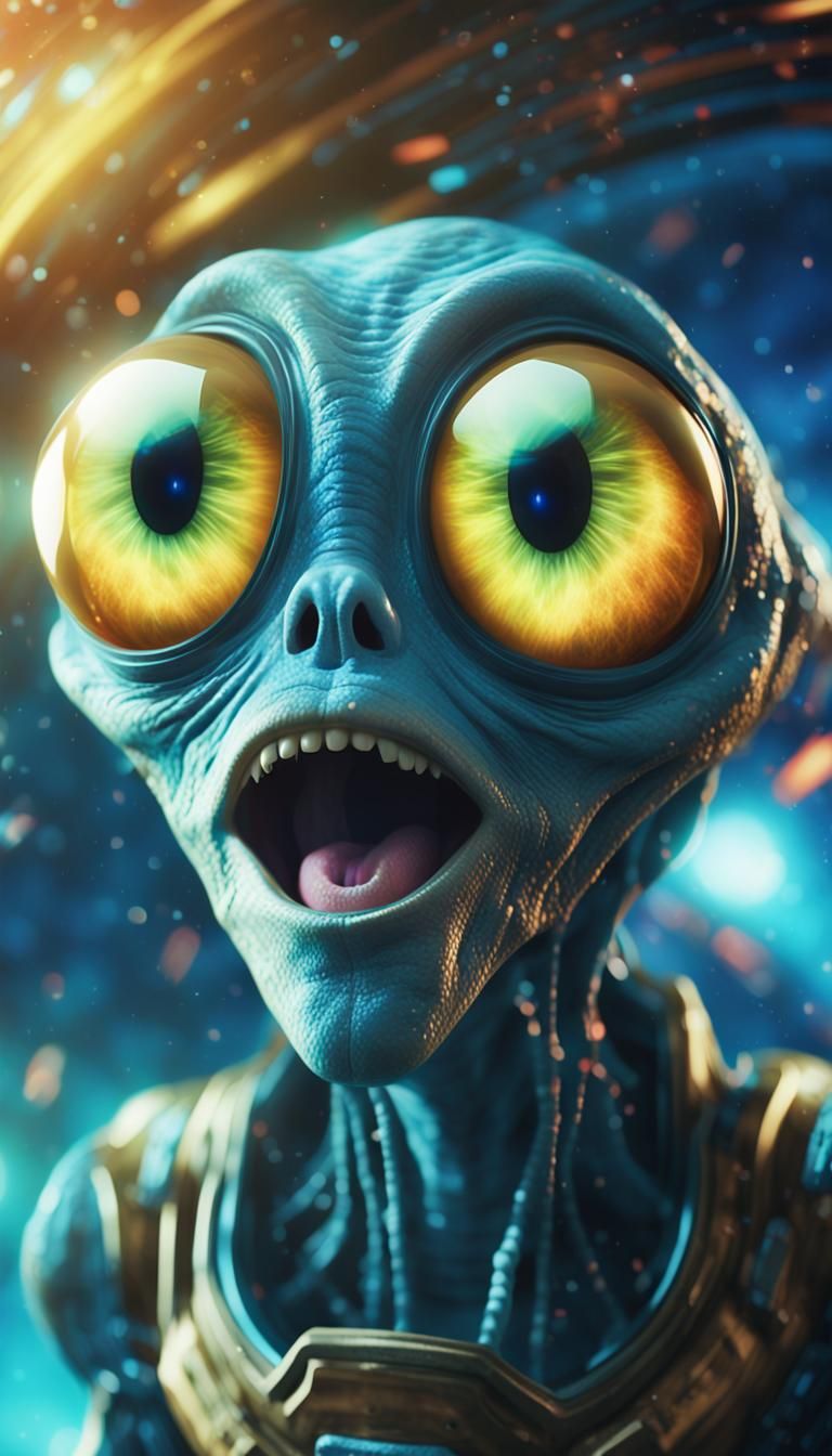 Funny Alien Face in Zero Gravity: Cinematic Film Still